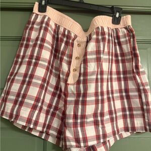 Anthropologie Pink, Red & Gray Plaid Cotton Shorts
